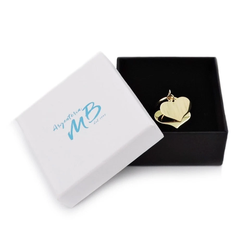 Anello 2 Ciondoli Cuore in Argento 925 Placcato Oro, Incisione Inclusa - Immagine 4 di 4