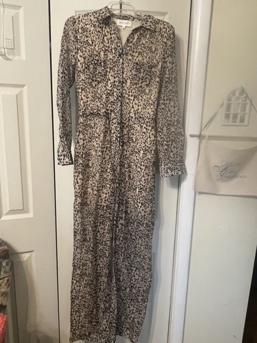 Jacky Luxury Leopard Print Jumpsuit Size S – Long Sleeve Button Front Wide Leg