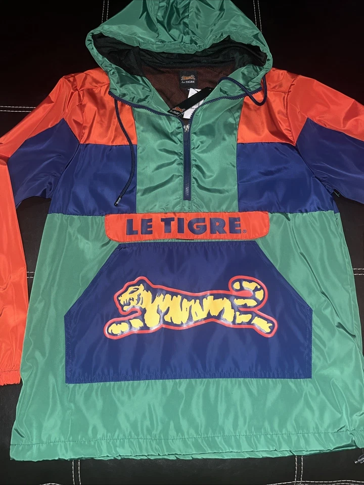 Le TIGRE Jacket Windbreaker Green Red Blue Nylon Hoodie Anorak Men’s Size M - Image 2 of 4