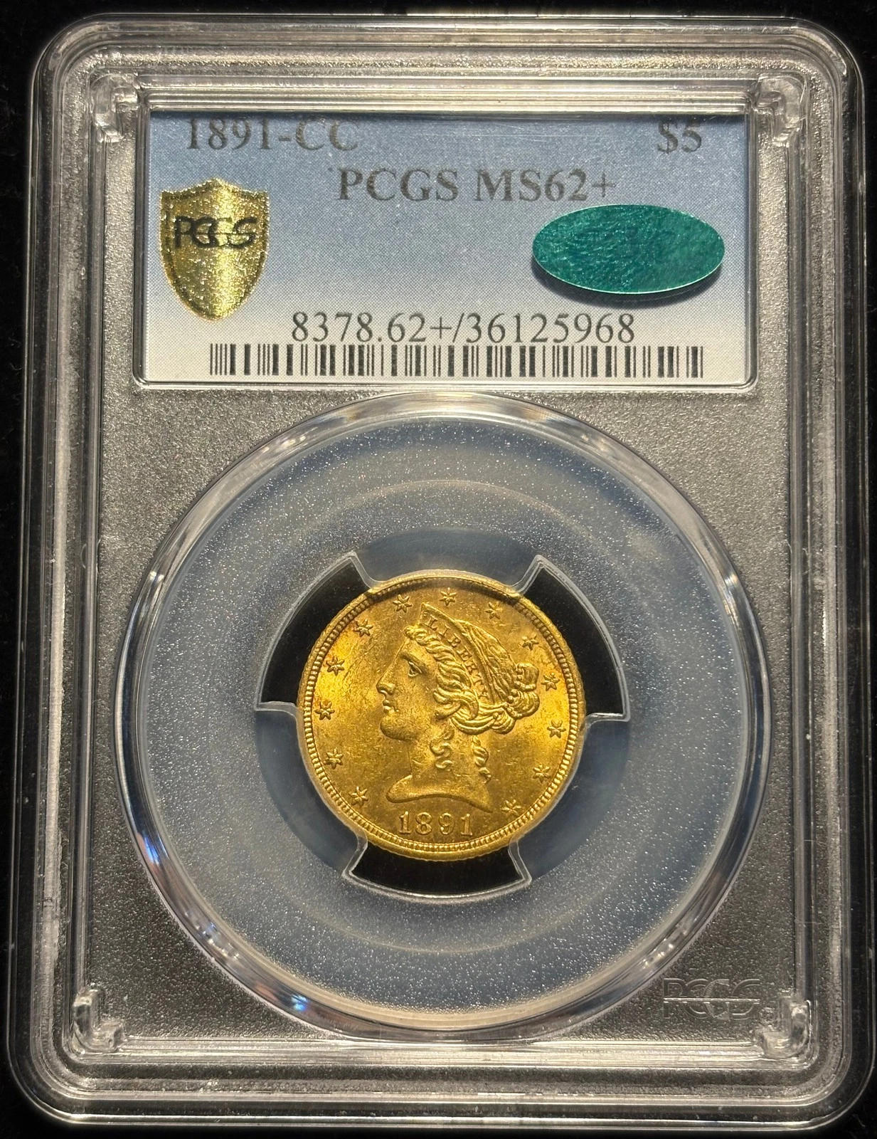 1891-CC $5 Half Eagle PCGS MS62+ CAC