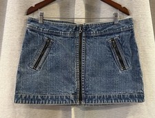 VTG Y2K No Boundaries Denim Jean Low Rise Mini Skirt Sz 15 Full Front Zip