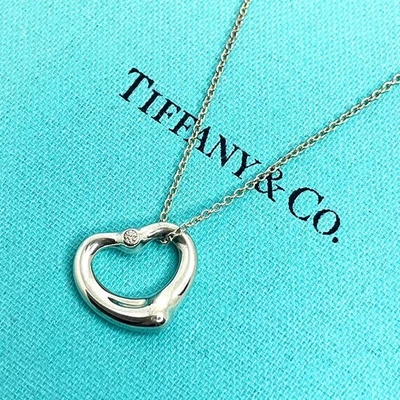 Tiffany & Co. Open Heart Necklace 925 Silver Women Used 2 Diamond - Image 1 of 4