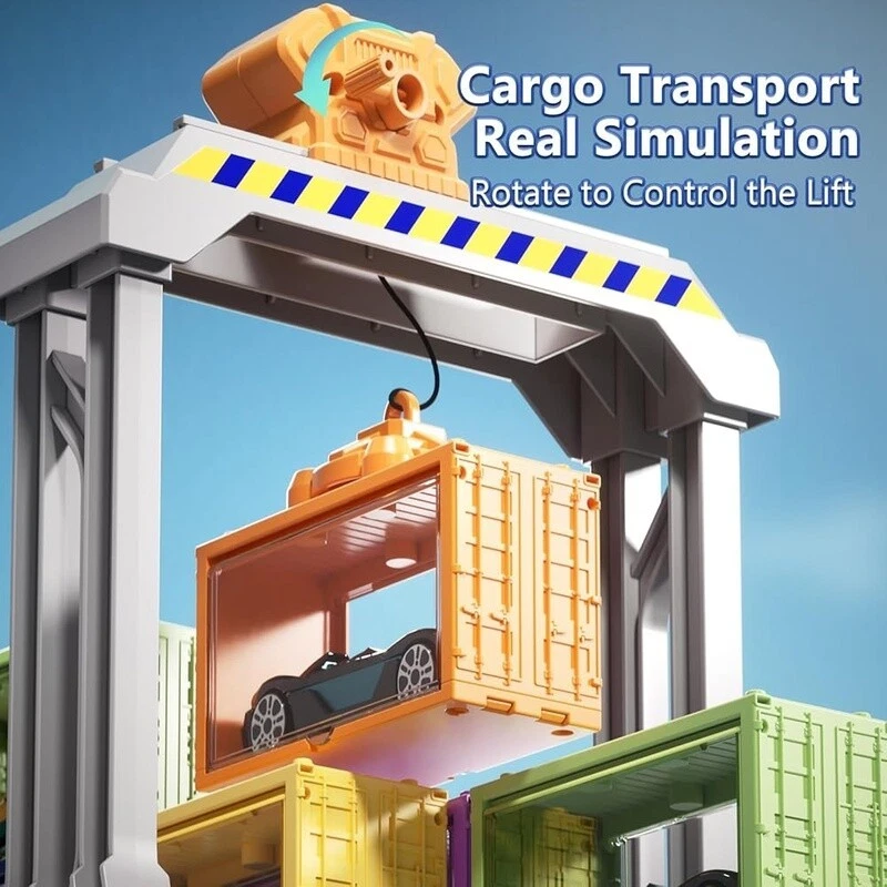 Grúa pórtico barco de juguete niños 3-7 contenedores coche conjunto con catapulta sonidos luces nuevo Foto 2 de 3