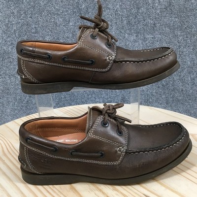ECCO Shoes Mens 40 Casual Boat Brown Leather Lace Up Low Moc Toe Slip On 