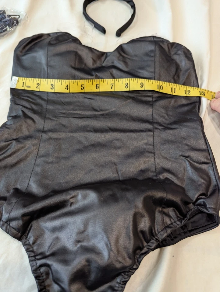 Geyoga Playboy Bunny Costume X-SMALL Black W/White Accents Cosplay Fishnet Stock - Image 4 of 4