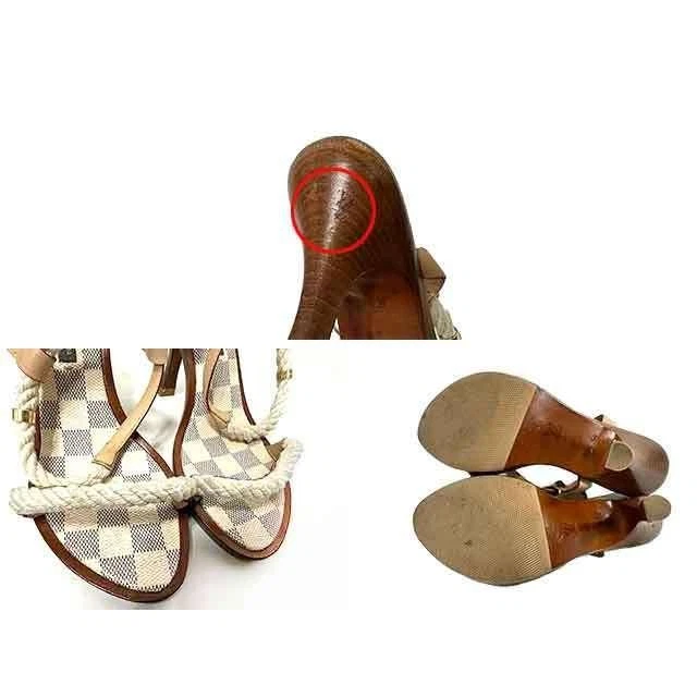 Sandálias LOUIS VUITTON Damier Azur salto com alça branca 9,5cm sapatos femininos tamanho 34  - Imagem 4 de 4