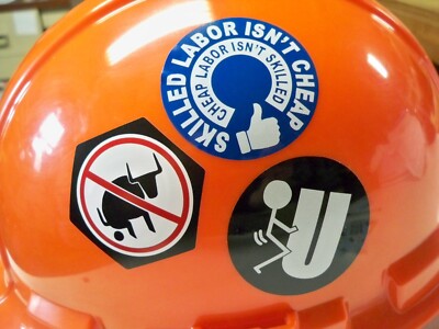 3 Hard Hat Stickers No Bull F--U Skilled Labor Funny Bump Cap Helmet Decals