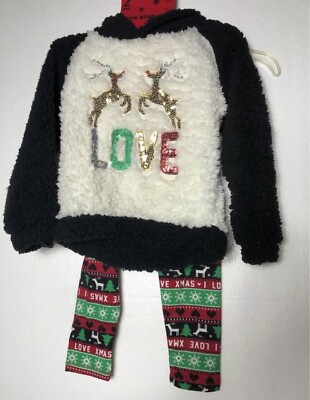 NWT One Step Up 2pc Winter Hooded Outfit W/Reindeer Girls Medium 5/6 Free Ship