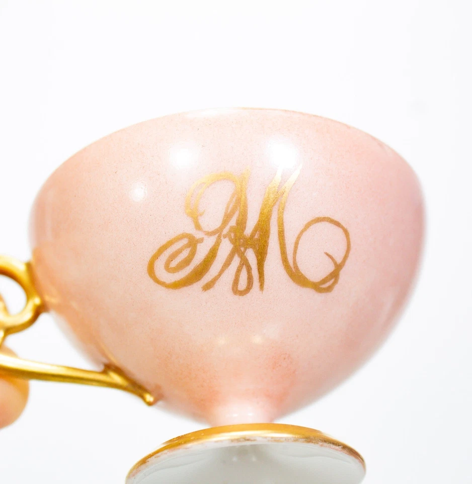 Antigua taza y platillo de porcelana dorada rosa y rosa del siglo XIX austriaca VIENA REAL Foto 2 de 4