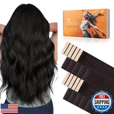 DOORES Invisi Edge Tape in Hair Extensions Human Hair, Natural Black 10 Injec