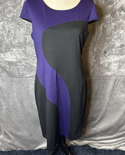 Liz Claiborne Dress Size 12 Purple Black Color Block Career Cap Sleeve Sheath