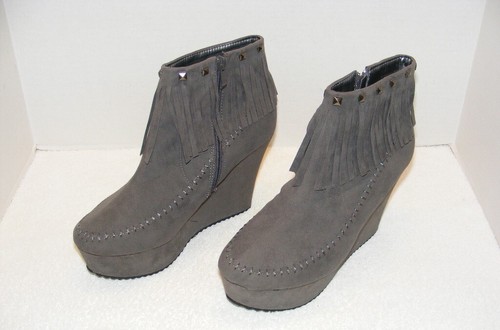 FOREVER WOMEN'S "JANICE" MOCCASINS STYLE SIZE 10 GRAY ANKLE BOOTS WITH FRINGE - 第 4/7 張圖片