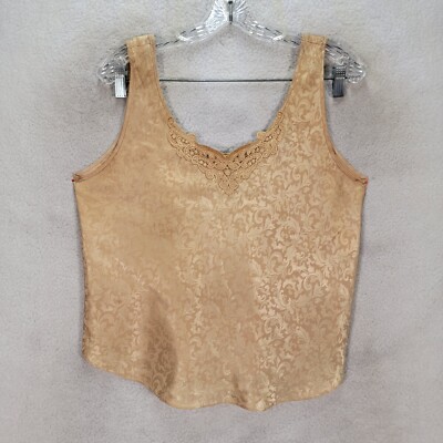 Vtg 90s Beige Floral Satin Womens Top Sleeveless Sexy Slip Cami Tank Size S