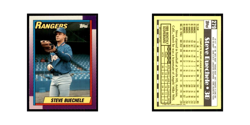 Steve Buechele 1990 Topps Tiffany #279 Texas Rangers Baseball Card NM - Image 3 of 3