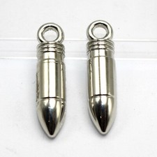 50 Silver Tone Metallic Acrylic Rock Punk Bullet Charm Pendats 32mm