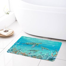 Ocean Animals Starfish Blue Sea Turtle Bath Mat Kitchen Floor Rugs 24x16 Inch