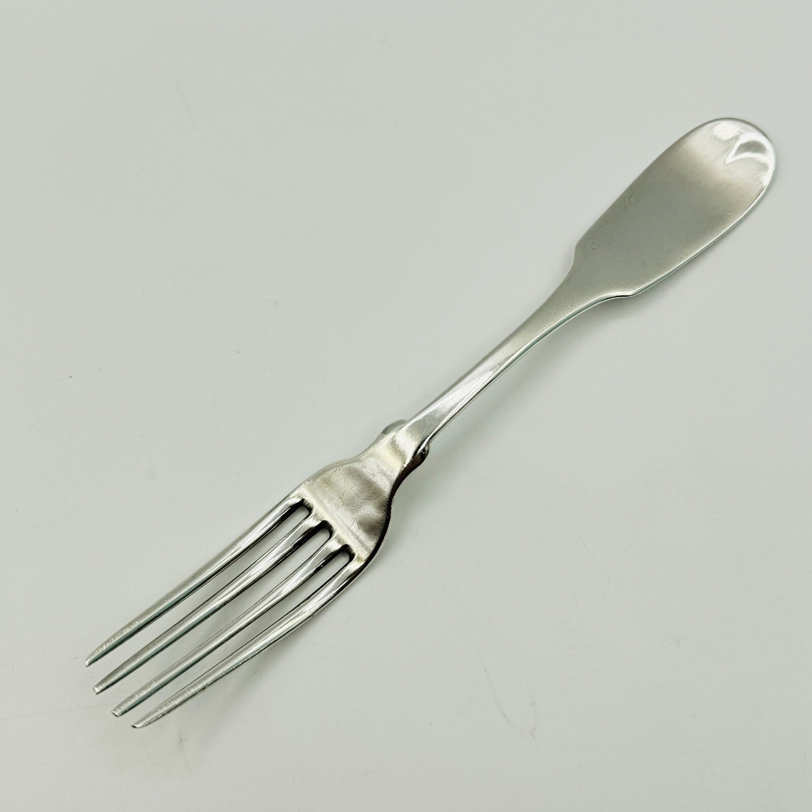 Antique C1850 Signed John Campbell Coin Silver Fork Fiddleback 36g 6 7/8”