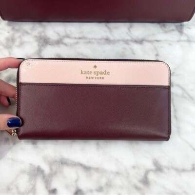 Kate Spade Burgundy Rose Smoke Pink Large Continental Wallet