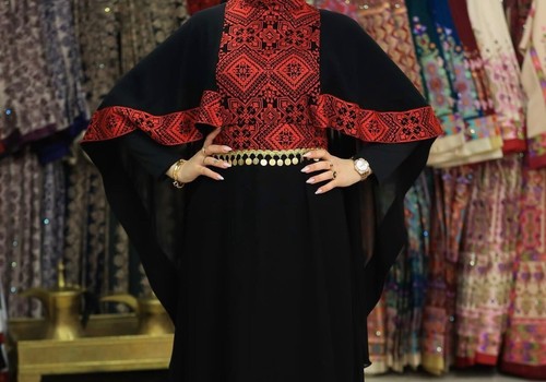 Handmade Palestinian Embroidered Thobe | Black & Red Abaya | Modest Dress - Picture 3 of 6