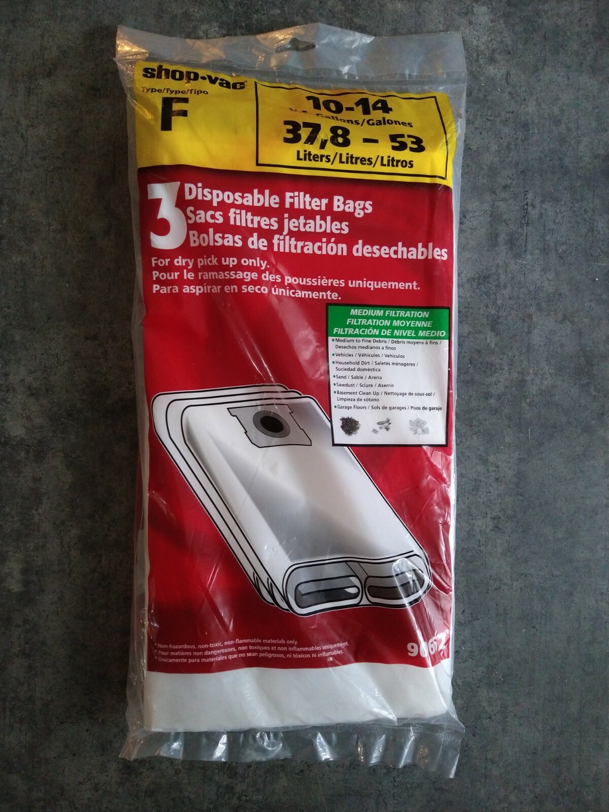 SHOPVAC 90662 TYPE F 1014 GALLON DISPOSABLE FILTER BAGS MEDIUM