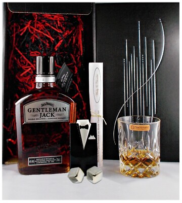 Jack Daniels Gentleman Tennessee Whiskey + Glas + Kühlsteine im Smoking Geschenk