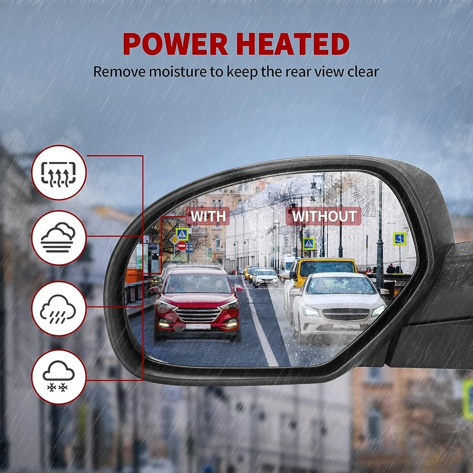 Espelhos de reboque com luz de poça aquecida a energia para 2007-2013 Chevy Silverado Sierra 1500 - Imagem 2 de 4