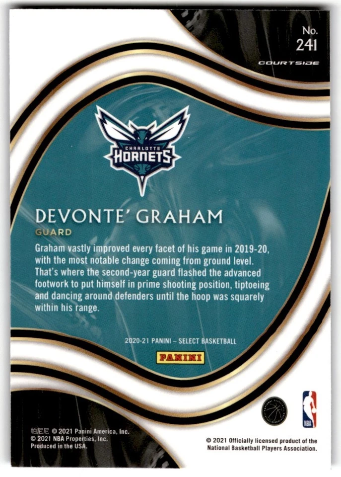 2020-21 Panini Select Blue Retail Devonte' Graham #241 Charlotte Hornets - Image 2 of 2