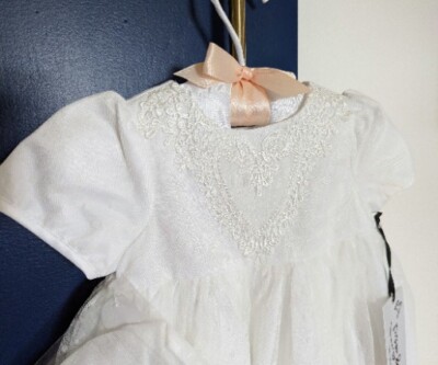 Pippa&Julie White Embroidered Heart Polkadot Baptism Christening Gown 0-3Months 