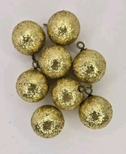8 Vintage Unbreakable Decorative Ornaments Gold Glitter 1-1/2" Balls Styrofoam