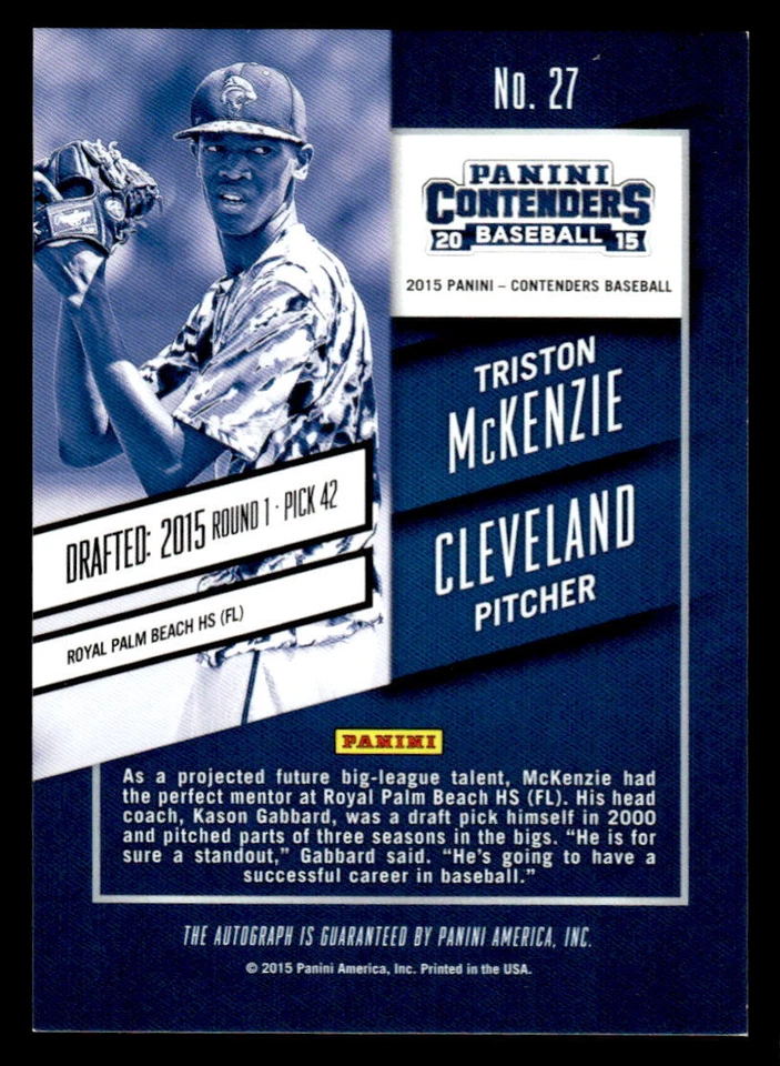 Triston McKenzie 2015 Contenders #27 Draft Ticket Autos Cracked Ice #10/23 - Image 2 of 2