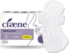 Claene Organic Overnight Menstrual Pads Sanitary Napkins With Wings 1 Pack, 8 Ct