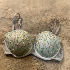 Victoria's Secret Dream Angels Demi Lined 32DD Bra Floral Gray Mesh Daisys Women