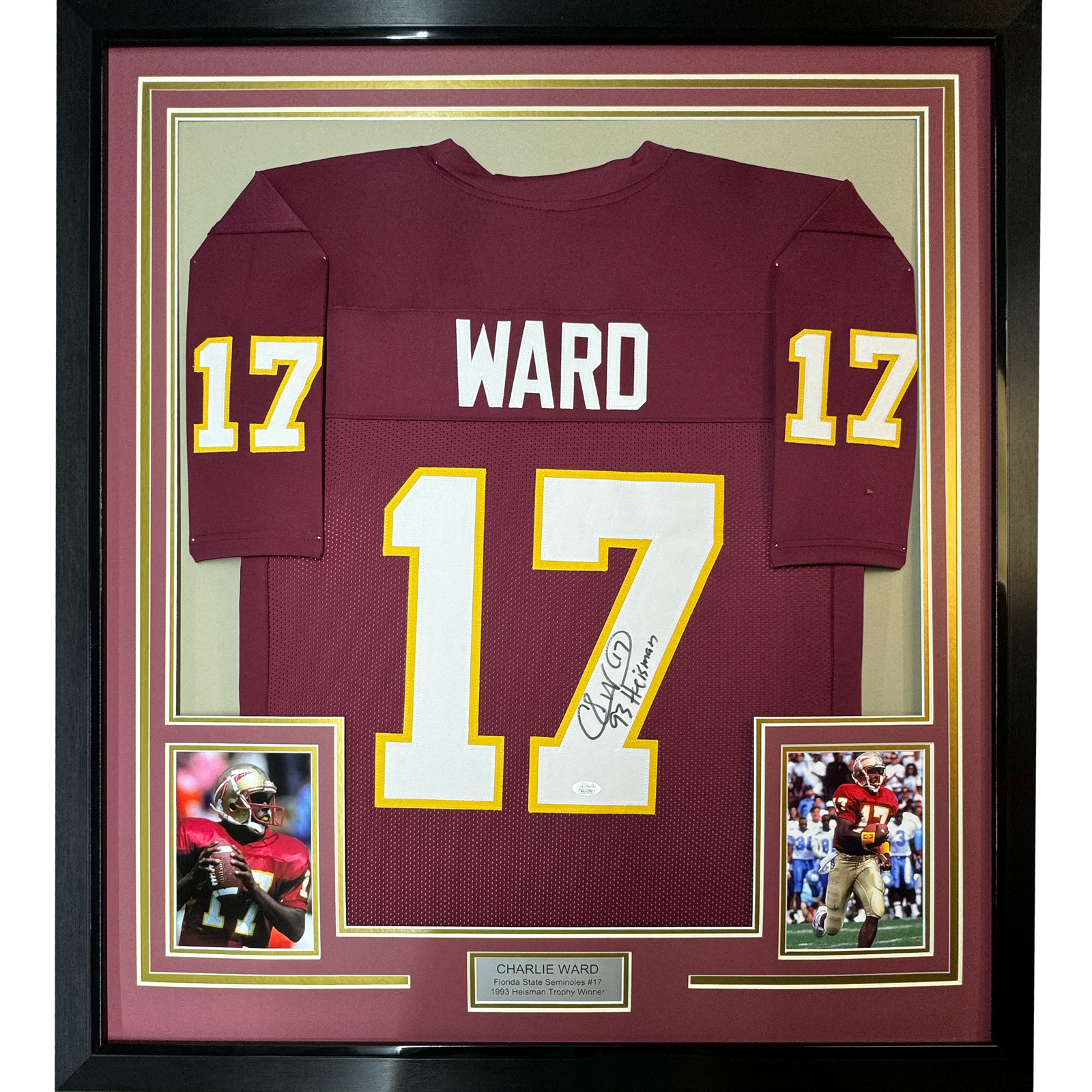 Charlie Ward Autographed Signed Florida State Seminoles FRAMED / 33x42 Florida Maroon Jersey JSA COA 