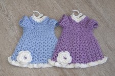 Handmade Crocheted Baby Dress Lot Blue Purple Knit Infant Outfit Set