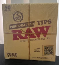 RAW Rolling Papers Perforated Wide Filter Tips Full Box Of 50 Packs