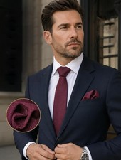 Men's Textured Woven Tie  Pocket Square Set 6cm Slim Necktie Wedding Business