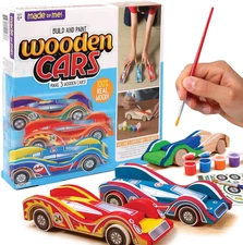 Build & Paint Your Own Wooden Cars by Horizon Group USA, DIY Wood Craft Kit, Eas
