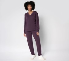 Anybody Regular Cozy Knit French Terry Top & Pants Set Eggplant M New