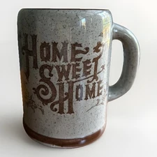 Vintage 1970s HOME SWEET HOME Rustic Grey Speckled Brown Stoneware Mug - Japan
