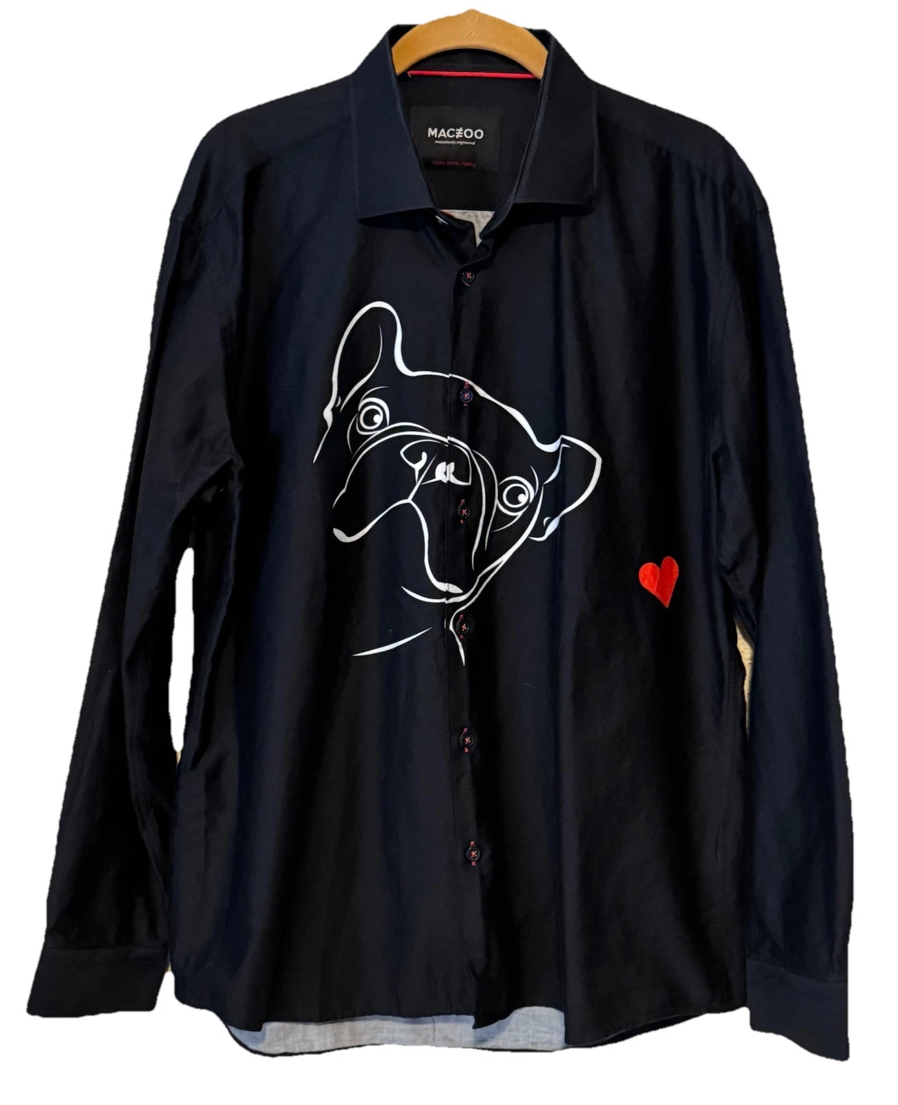 Maceoo Mens Fibonacci Pug Dog Button Up Shirt Size XL Black Heart Graphic