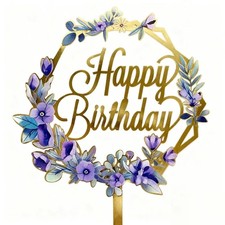 Happy Birthday Cake Topper Floral Party Cake Decoration Glossy Beautiful Design