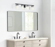 Generation Lighting Robie 34-in 4 -Light Matte Black Transitional Vanity light