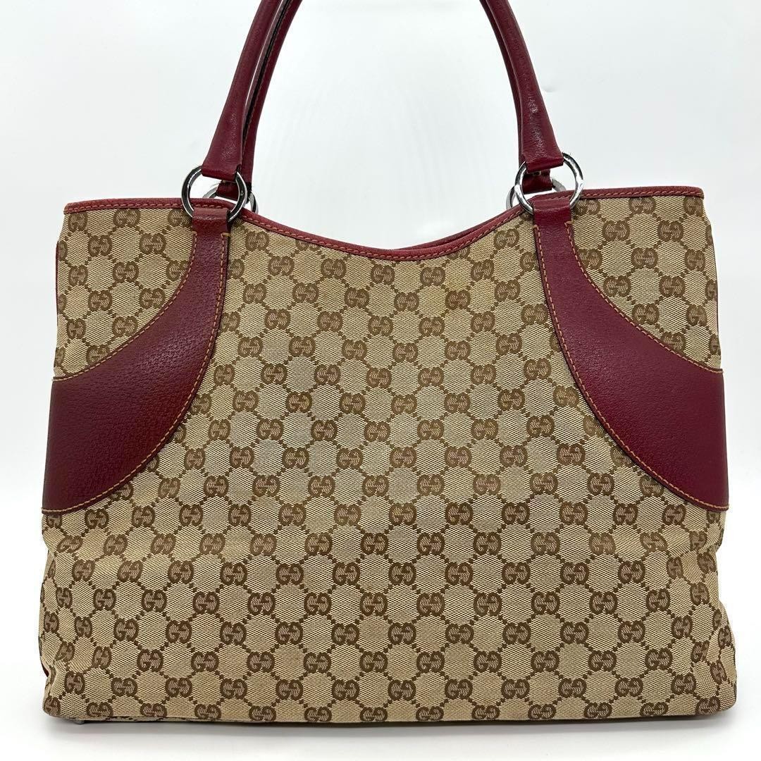 GUCCI GG Canvas Leather Tote Bag Red A4 Size Vintage Authentic thumbnail 3