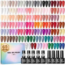 60 PCS Gel Nail Polish Set, 55 Colors Gel Nail Polish with 5pcs Top Base Coat...