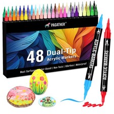 48 Colors Acrylic Paint Markers, Dual Tip with Fine Tip and Brush Tip Pens fo...