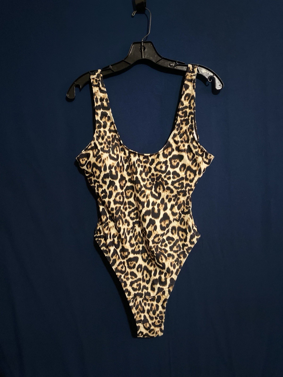 Women’s Leopard Print One-Piece Swimsuit, Brown/Black, Wide Straps, 1 Piece