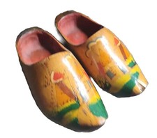 Vintage Dutch Hand Carved Wooden Shoes Clogs Holland Medium Netherlands Windmill