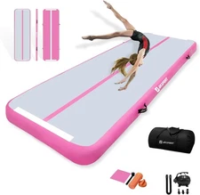 AKSPORT Gymnastics Air Mat Tumble Track Tumbling 20ftx3.3ftx4inch, Grey Pink 