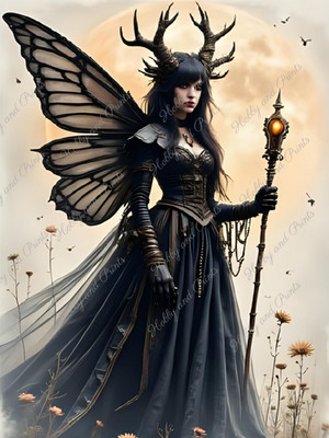DIY Diamond Painting Vollbild Dunkle Fee Mond Geweih Zauberstab Gothic Fantasy