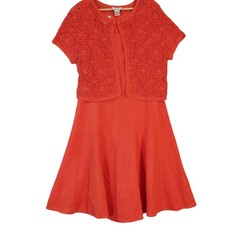 Talbots Coral Irish Linen Crochet Bolero Dress Set Size 12